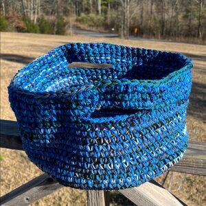 Hand Crafted Blue Crochet Storage Basket